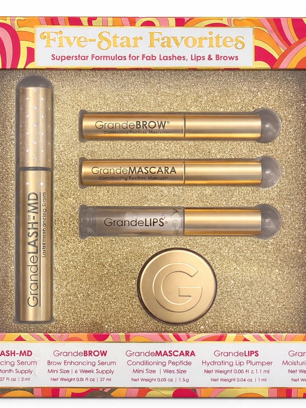 Grande Cosmetics Five-Star Favorites Set NIB Lash Brow Lip Full Size + Minis